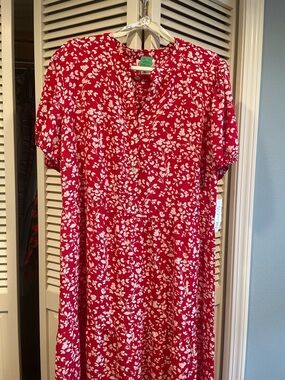 Red Floral Maxi Dress with White Print